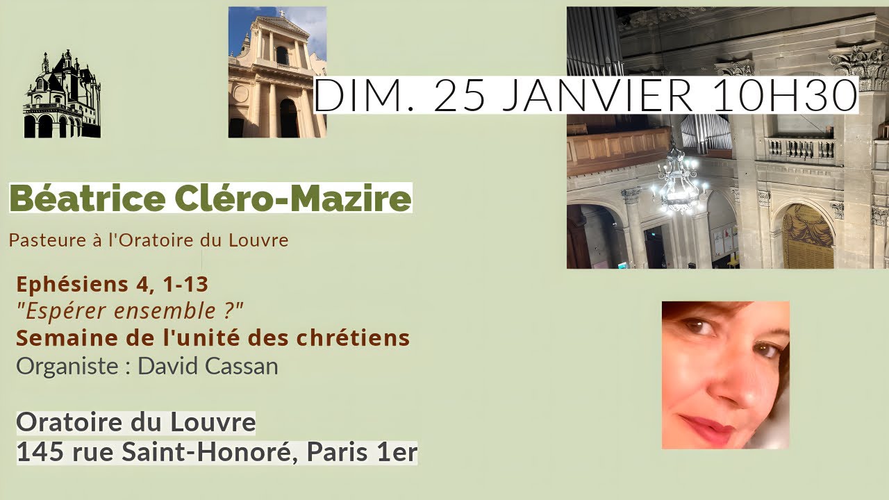 Culte du dimanche 25 janvier 2026 à l'Oratoire du Louvre