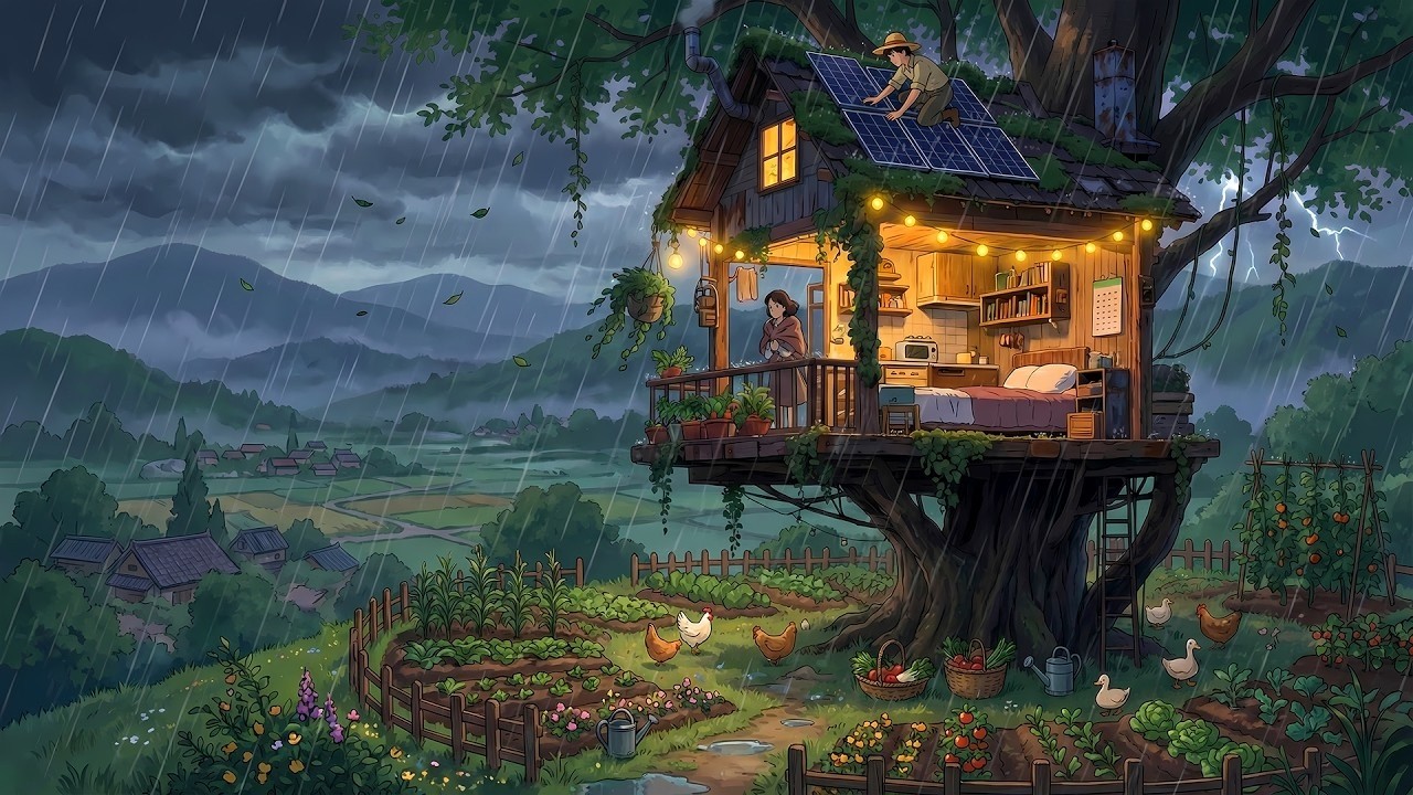 A Rainy Day Spent Together in a Tree House   Ghibli Silent Days   Ghibli Style Video