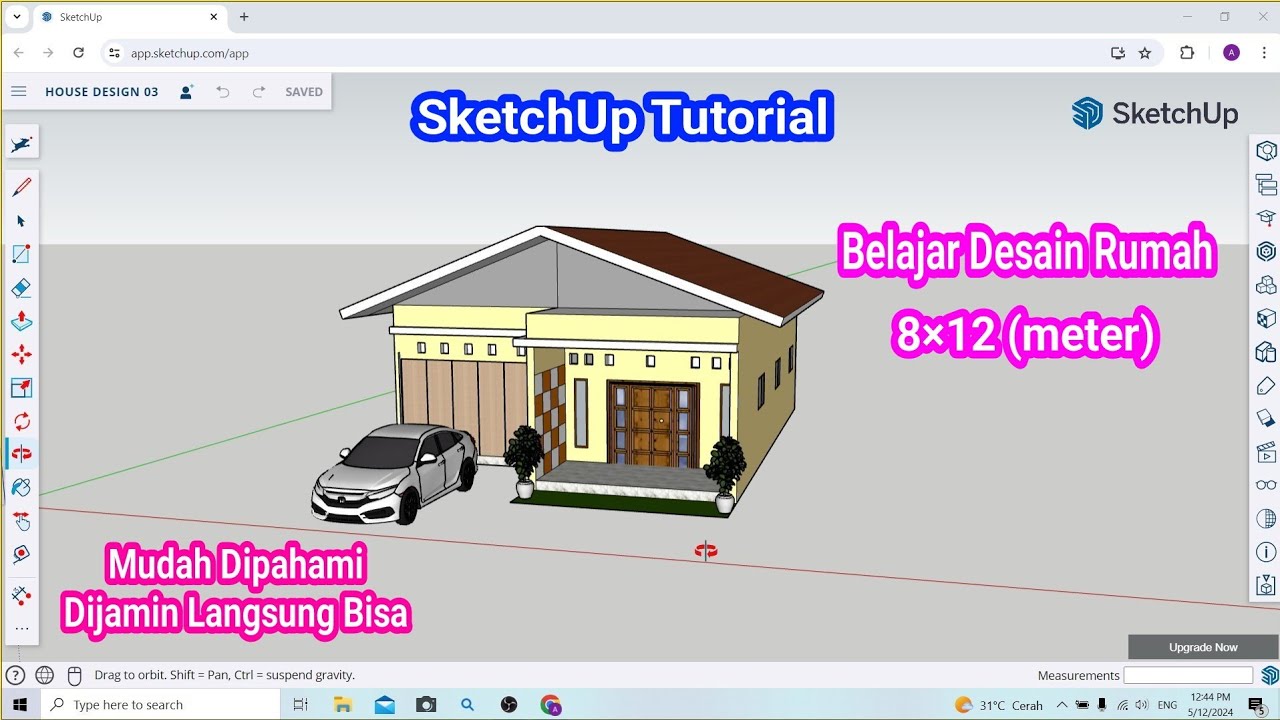 SketchUp Tutorial - Cara Membuat Desain Rumah 8m×12m || Belajar Desain Rumah