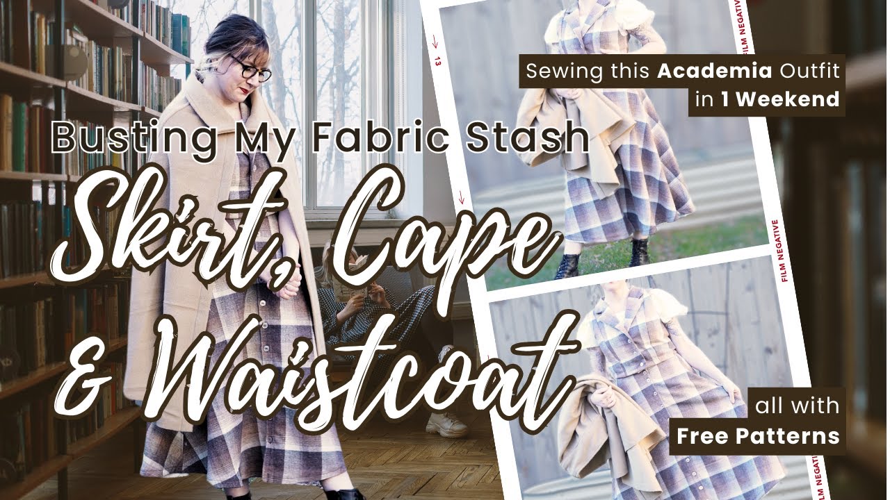 Busting My Fabric Stash: Sewing a Skirt, Cape & Cropped Waistcoat from Wool Suiting - Free Patterns!
