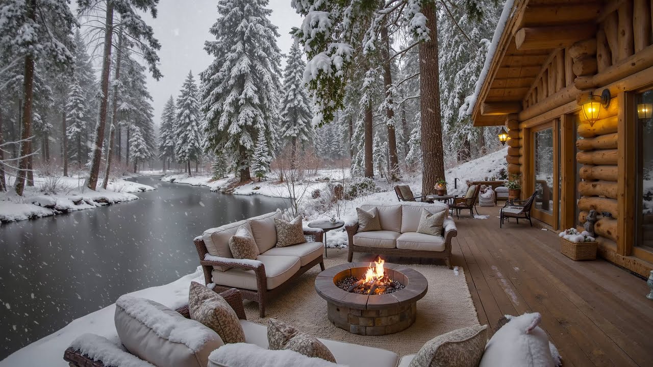 Relaxing Piano Instrumental ❄️🔥 Snowy Forest Cabin & Fireplace Sounds
