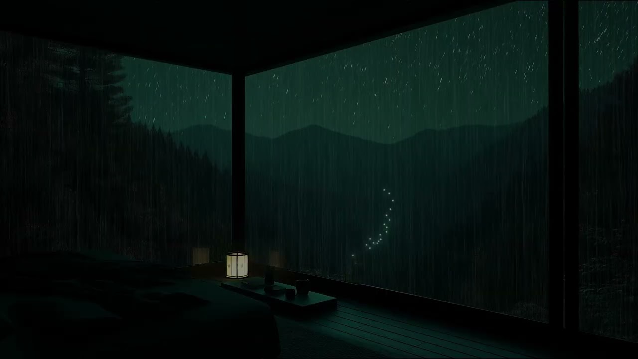 Cozy Dark Night Ambience with Soft Rain and Wind Sounds for Relaxation, Sleep, and Tranquility