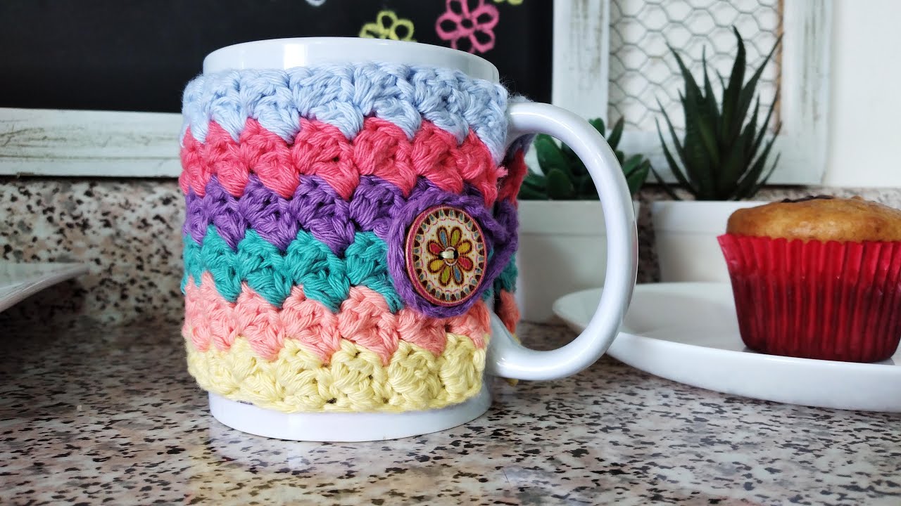 FUNDA para taza tejida a crochet paso a paso | Lanitas y Colores