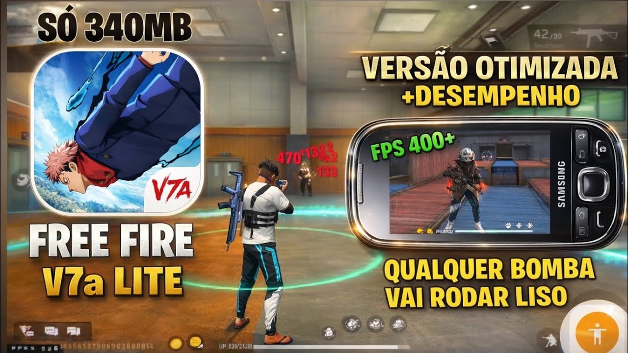 FREE FIRE V7A ATUALIZADO, VERSÃO OTIMIZADA ULTRA LITE SÓ 340MB PARA EMULADOR E ANDROID, LIK MEDAFIRE