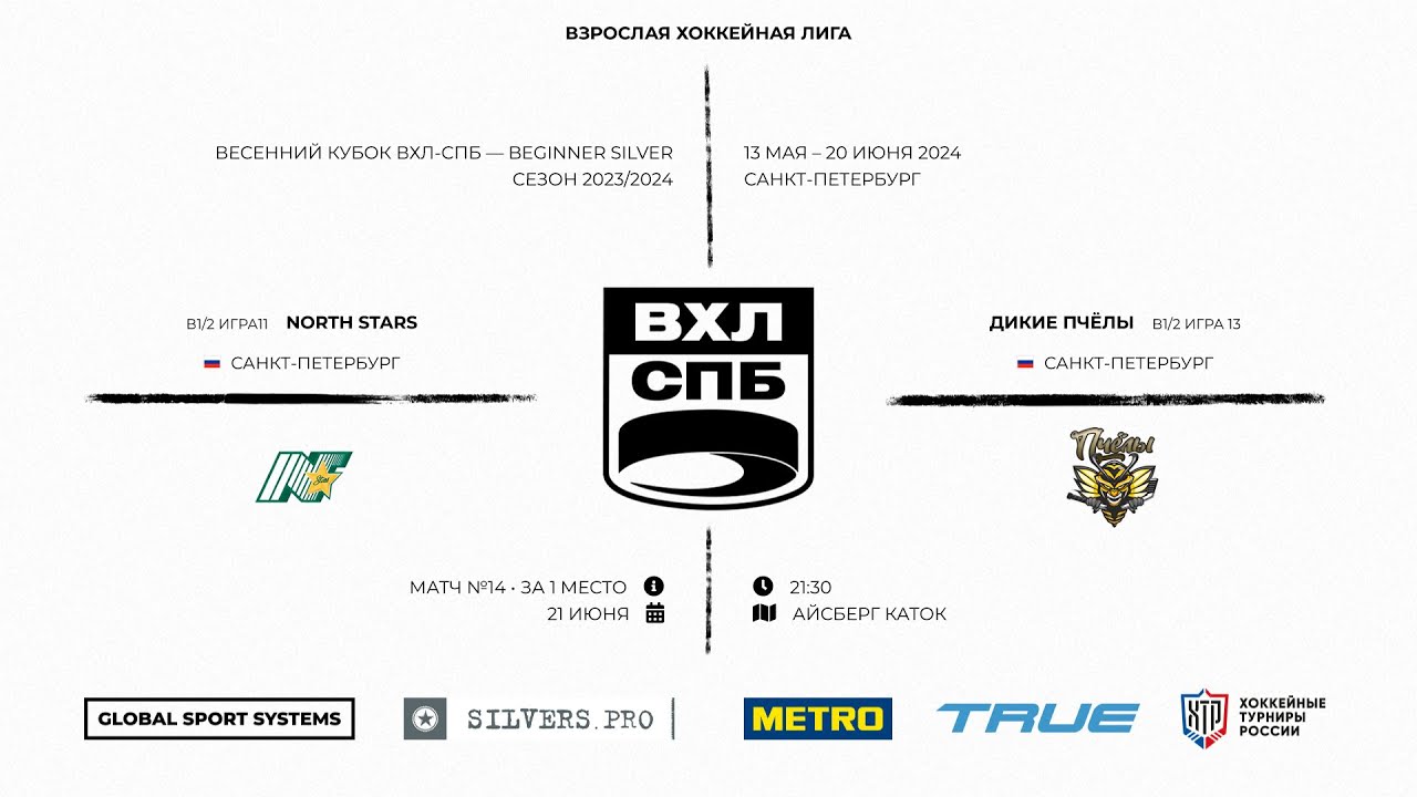 ХК  «North Stars» - ХК «Дикие пчёлы»       21-06-2024  21:30