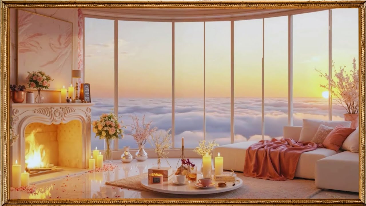 Romantic 🎷Ambient Music Piano and Sax in Living Room with Fireplace  for Sleep, Work & Meditation