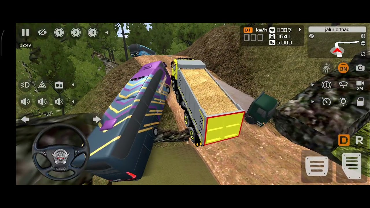 Heavy Material Loaded Truck off road driving gameplay Bus simulator Indonesia Game