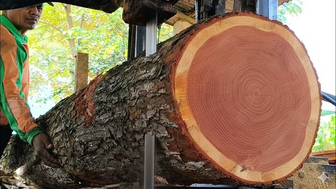 Turning 250cm long mahogany trees into precision planks || sawmill 