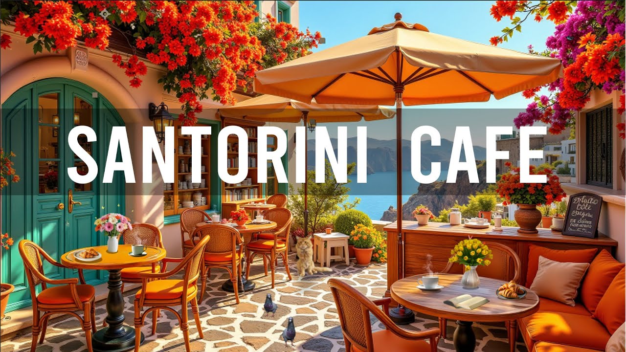 Santorini Cafe Ambience with Positive Jazz Music ☕ Delicate Bossa Nova Piano for Good Mood