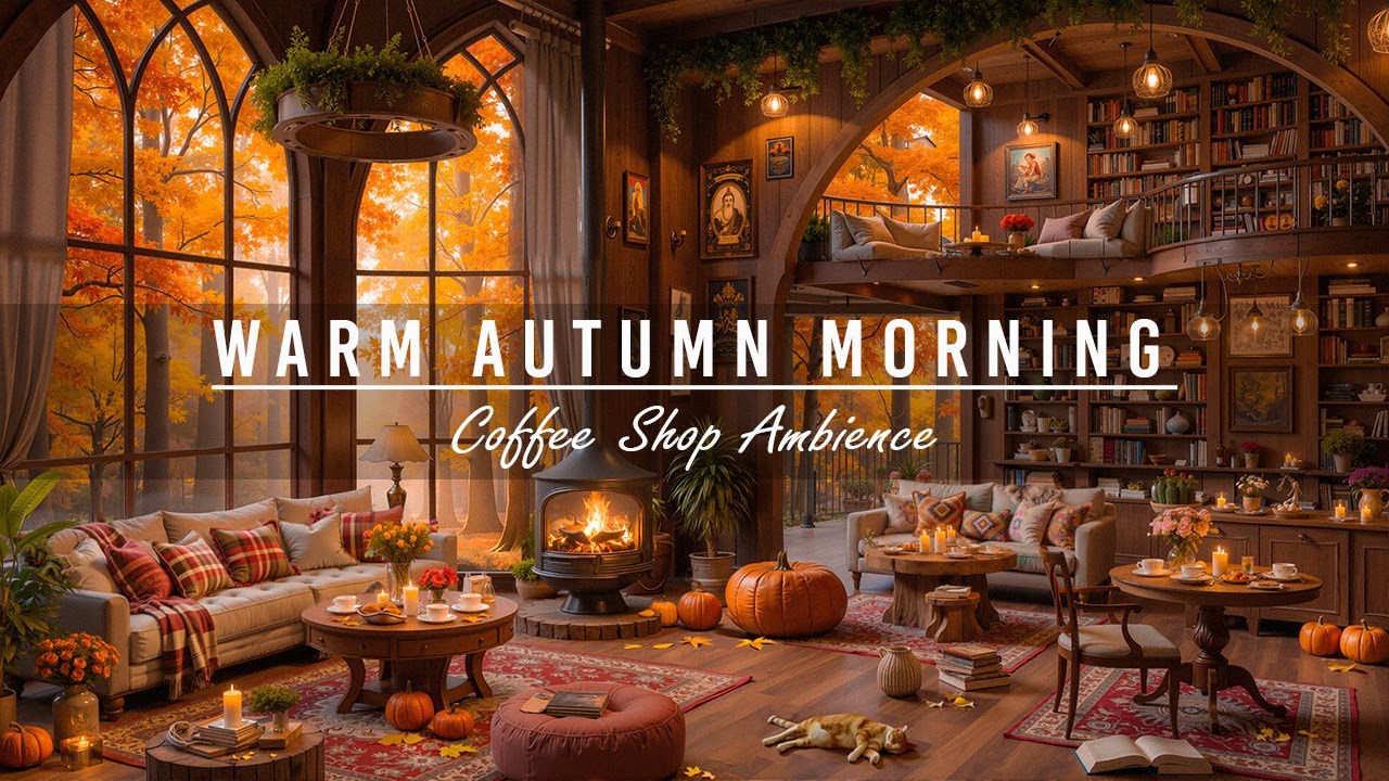 Relaxing Morning Jazz🍂Cozy Autumn Coffee Shop & Warm Jazz Instrumental Music to Study,Working