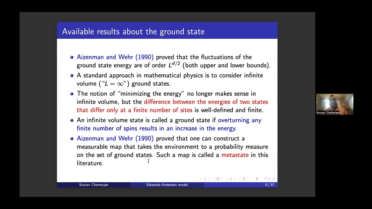 Sourav Chatterjee: Spin glass phase in the Edwards-Anderson model at zero temperature