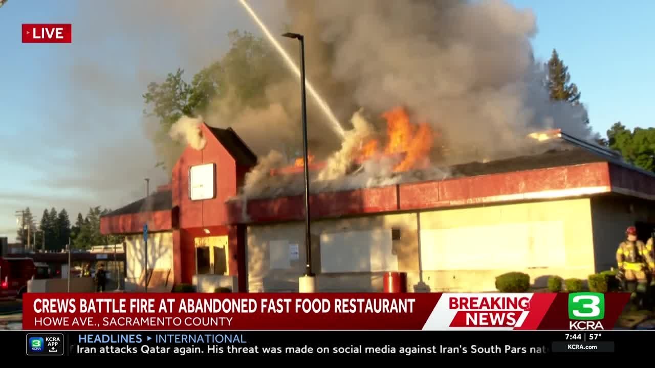 Abandoned Jack in the Box in Sacramento County catches fire