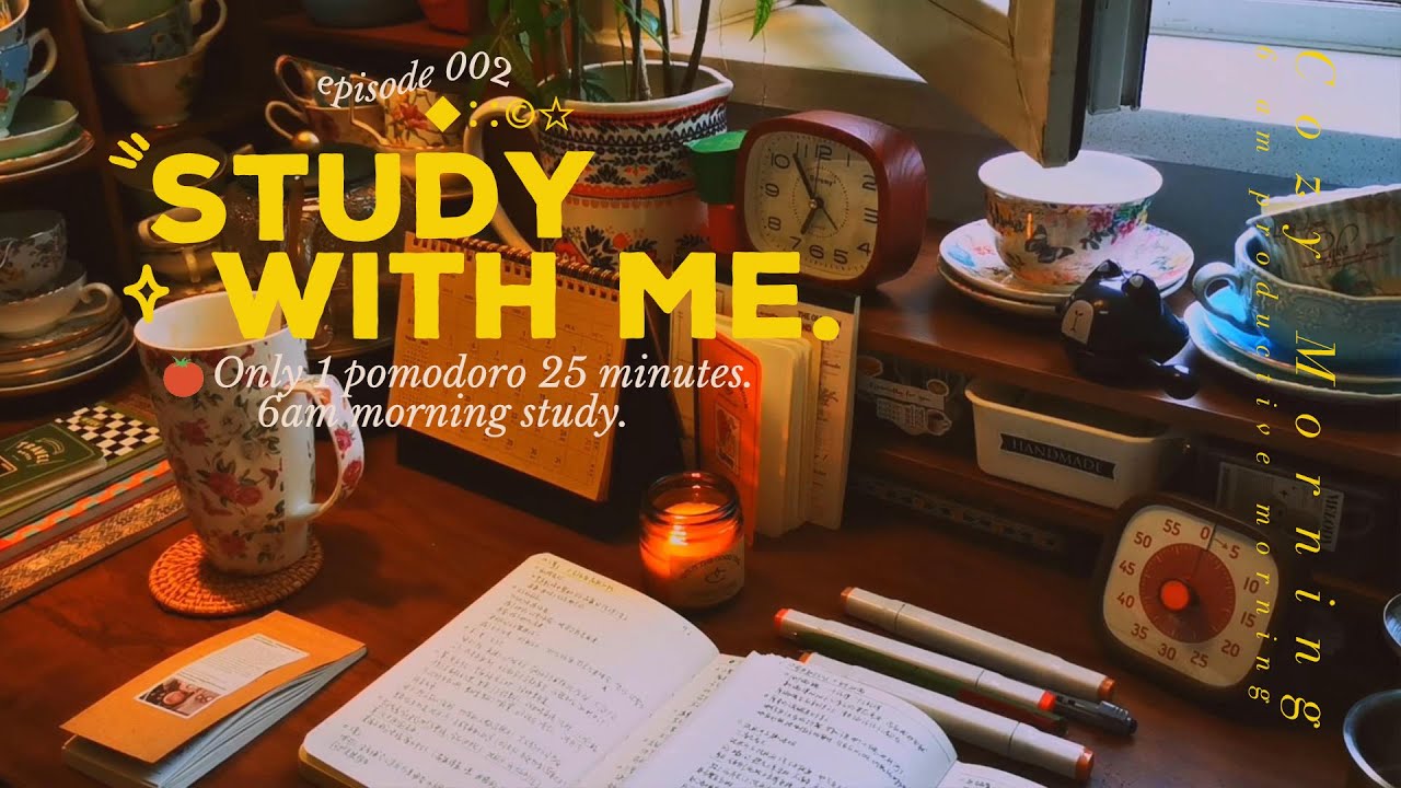 STUDY WITH ME 30minㅣ25-5 pomodoroㅣreal timeㅣrain soundsㅣwith alarm + timerㅣ6am productive morning