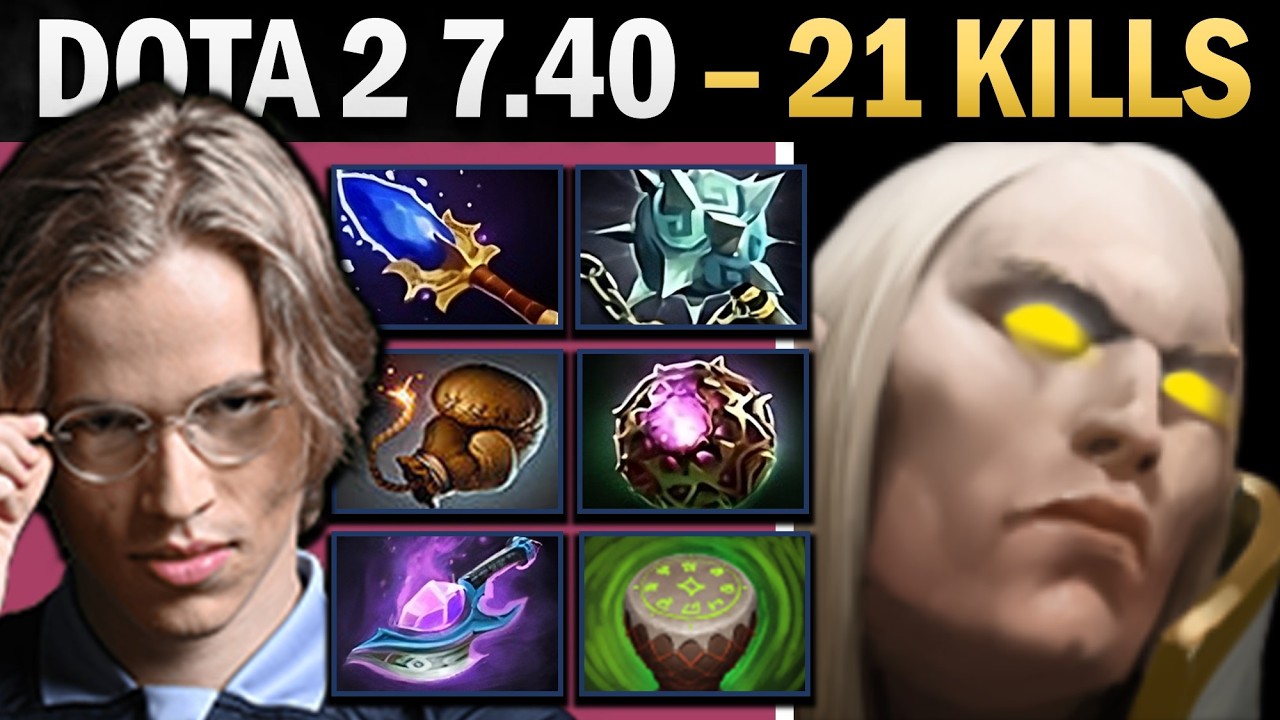 Invoker Pro Mid with Drums and 21 Kills - Dota 7.41