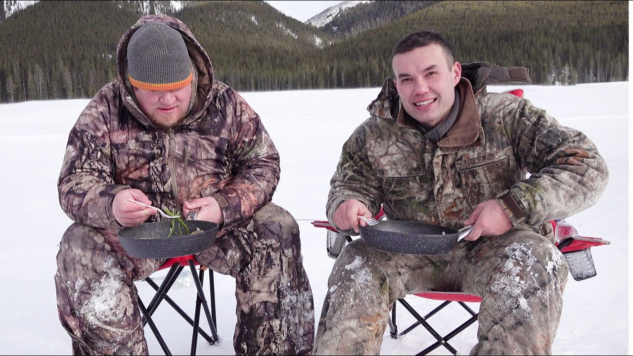 Eating rockies in the Rockies - Ice Fishing Spray Lakes - Catch and Cook on the Ice