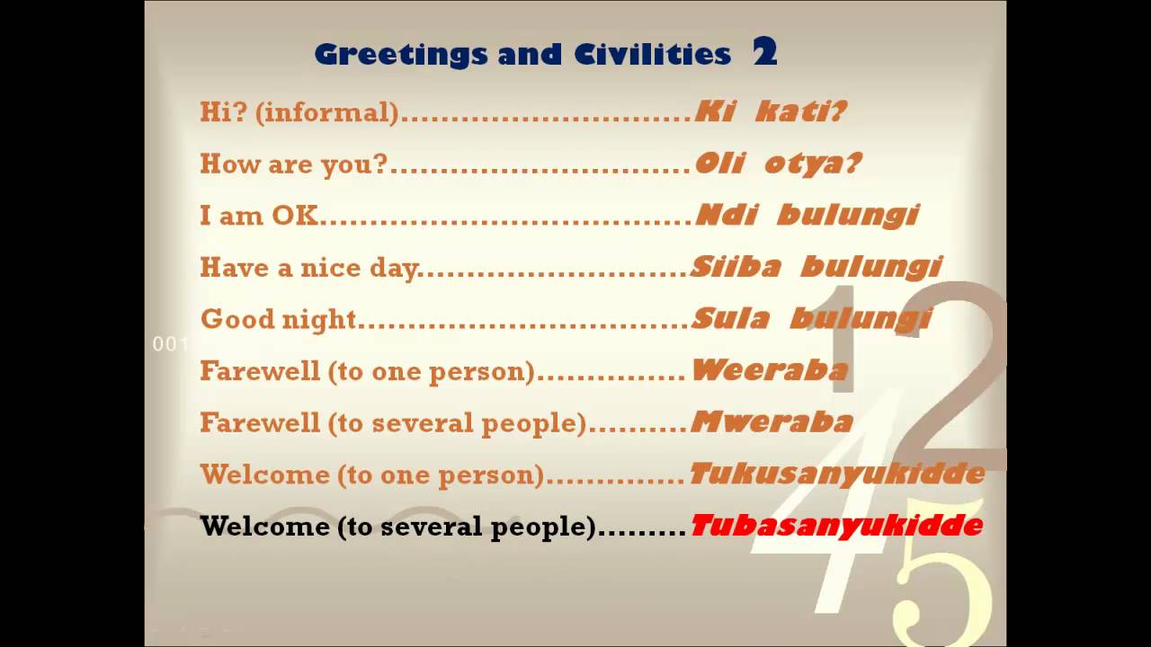 eLuganda learning basics - greetings and civilities