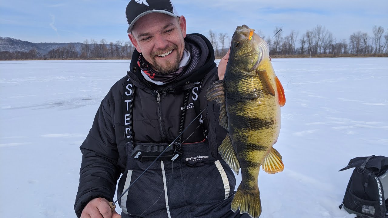 Ice Fishing Shallow Water Jumbo Perch on the Mississippi River - In Depth Outdoors TV S15 E9