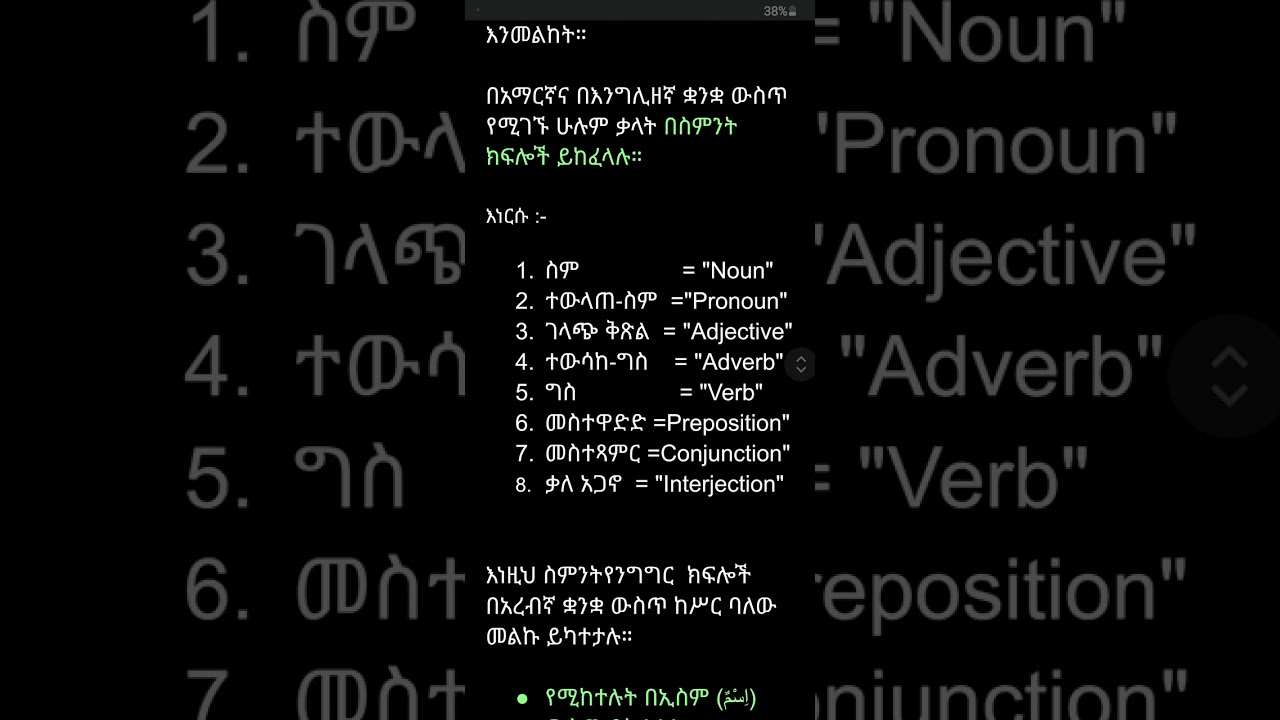 #የአረብኛ ቋንቋ ትምህርት ክፍል አንድ  :- የአረብኛ ቃላት ክፍሎች