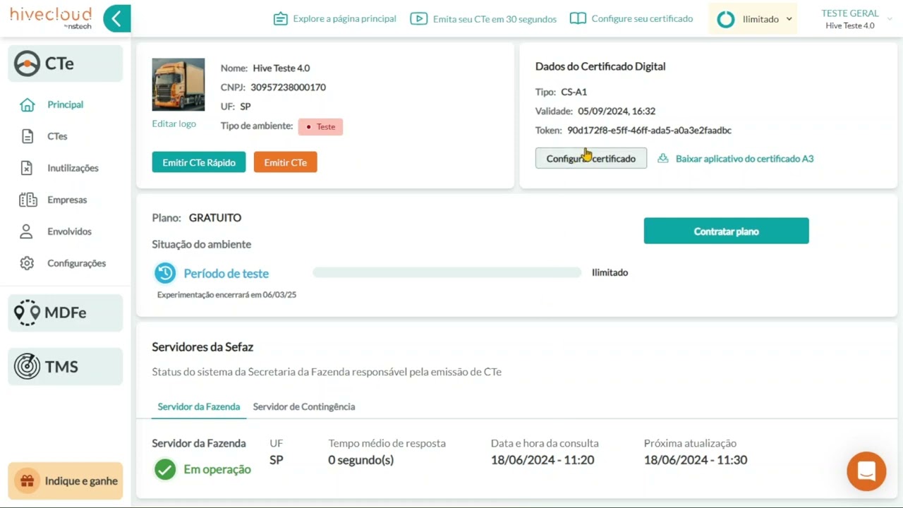 Tutorial - Como configurar o certificado digital A1 nos emissores de CTe e MDFe da Hivecloud