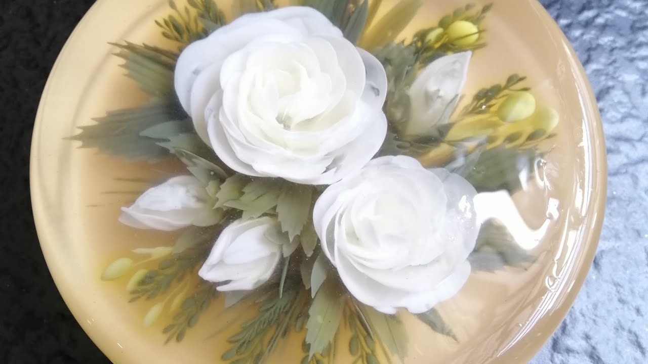 How to create White Roses in 3D Jelly Cake.  果冻花手把手教学 - 白玫瑰。3D желейні тортики! Fleur de gel&eacute;e