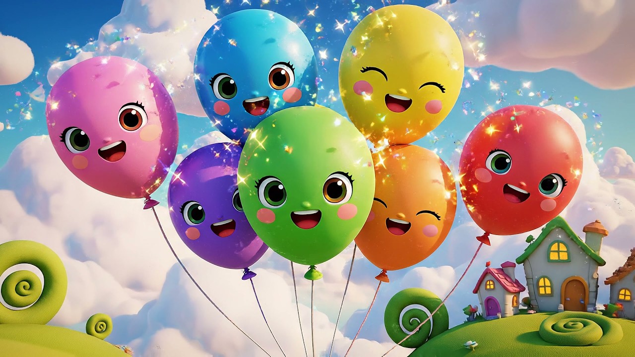 Siete Pequeños Globos de Juguete Flotan | Canciones de Colores y Números para Niños