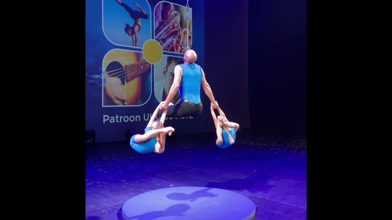 Vello Vaher 58 years old contortionist - teeth hanging with 7 years old girls Maia and Marta