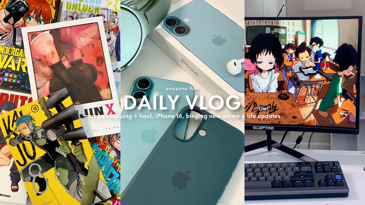 daily vlog : manga shopping + haul, iphone 16, binging new anime, rainy days + life updates