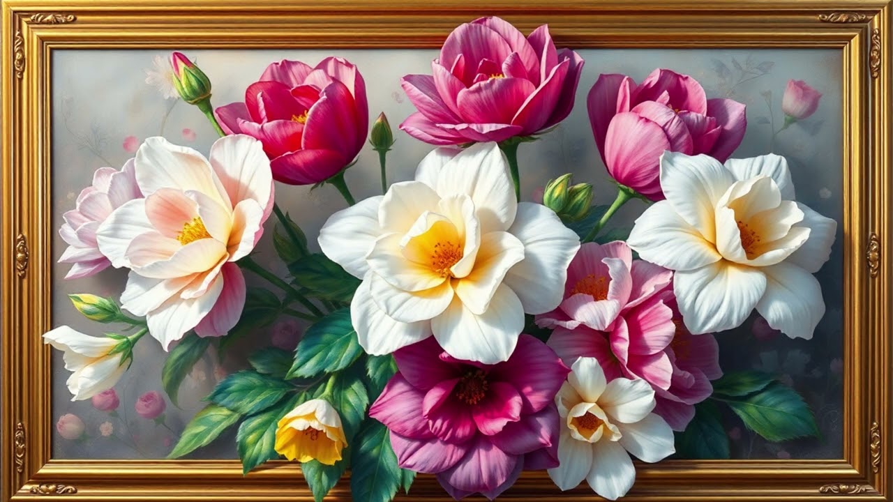 Blooming Dreams | 4K Framed Flower Painting | Silent Background