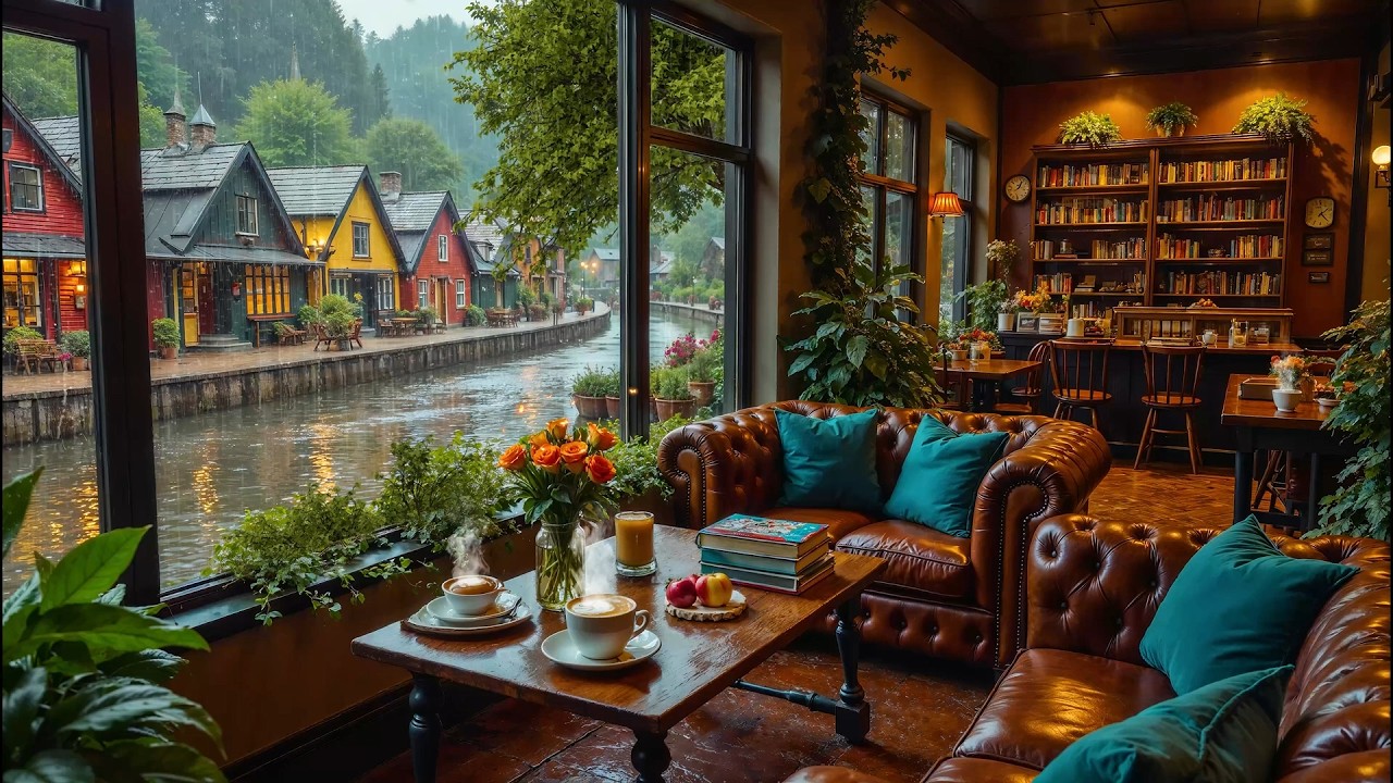Весенняя дождливая атмосфера кофейни ☕ Мягкая джазовая музыка и расслабляющий джаз для работы