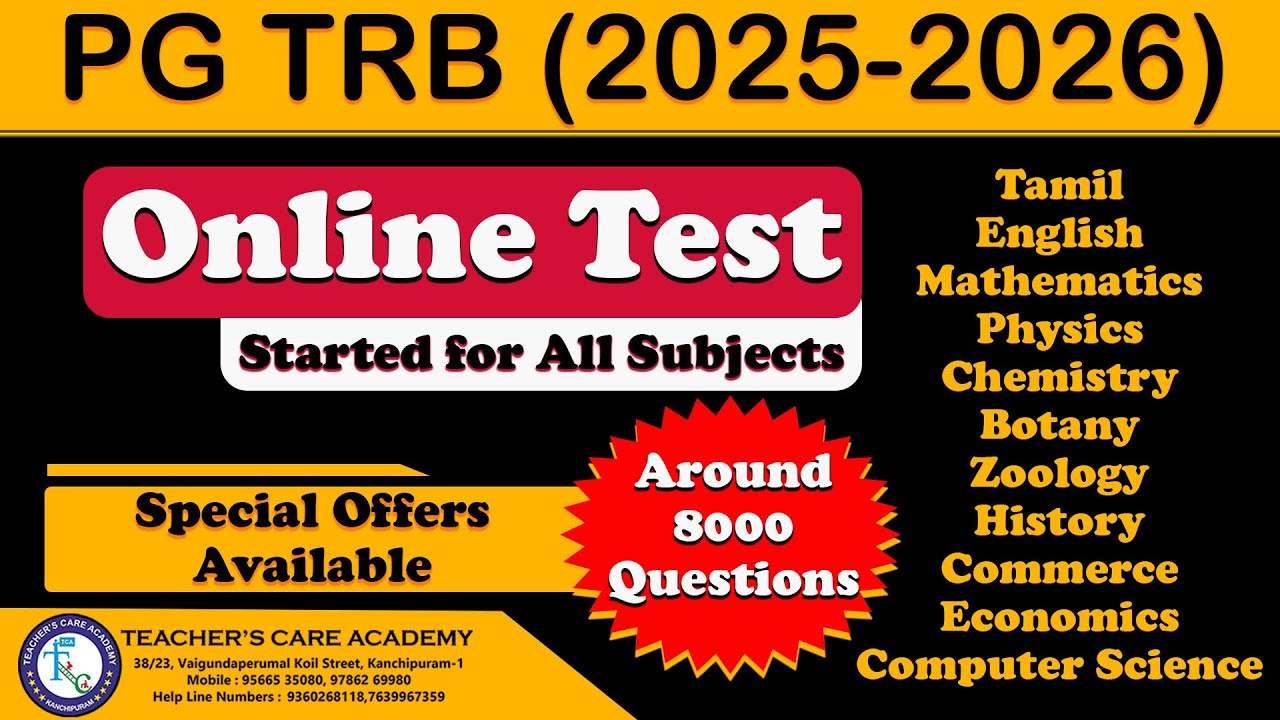 PG TRB (2025-2026) : ONLINE TEST BATCH SHEDULE (Online Test Available FOr All Subjects)