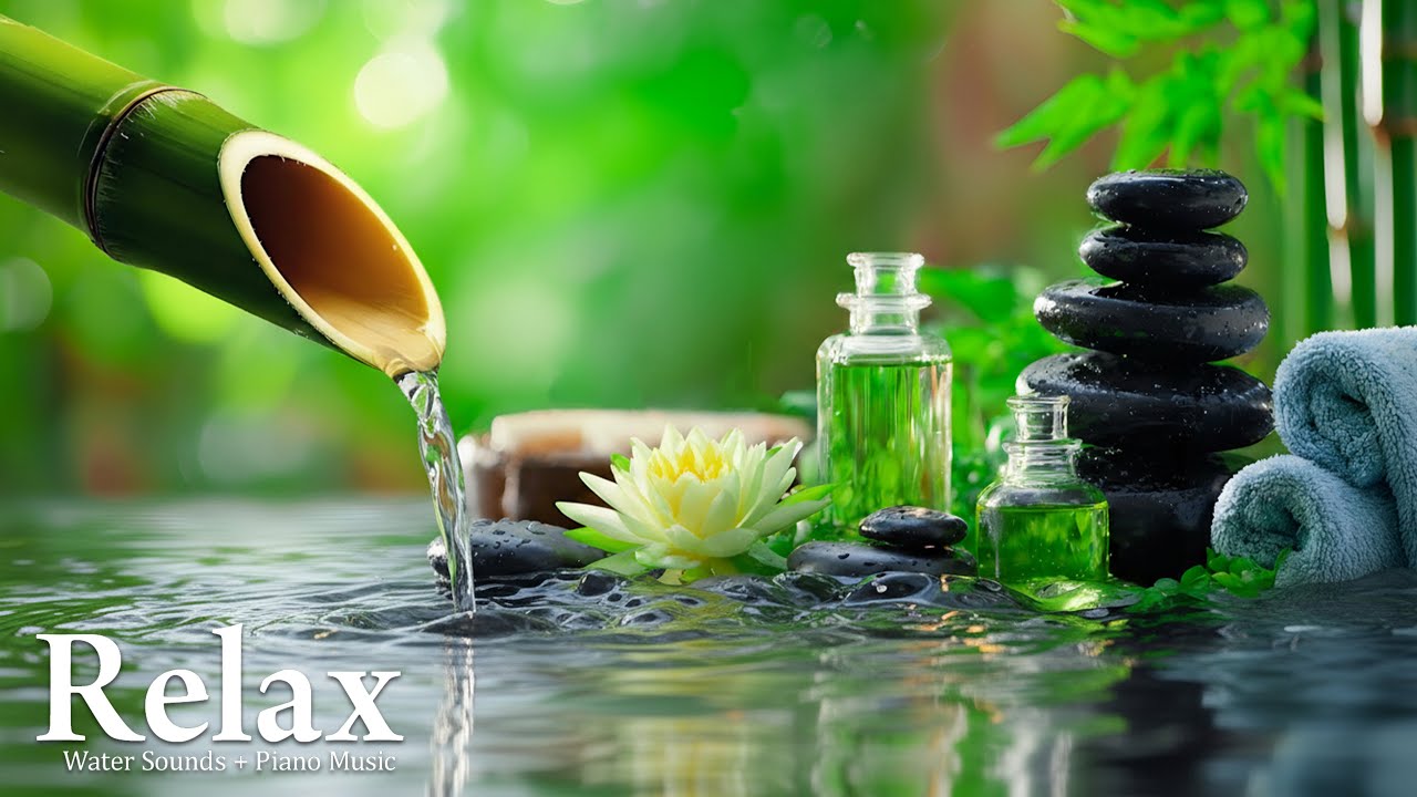 Soothing Piano Music 🌿 Relaxing Sleep Music & Nature Sounds, Bamboo Water Fountain, Calm Music