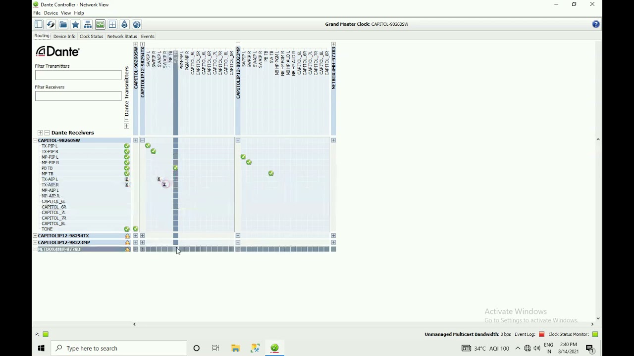 Dante Configuration II Input & Output Mapping of consoles II AEQ Capitol IP II
