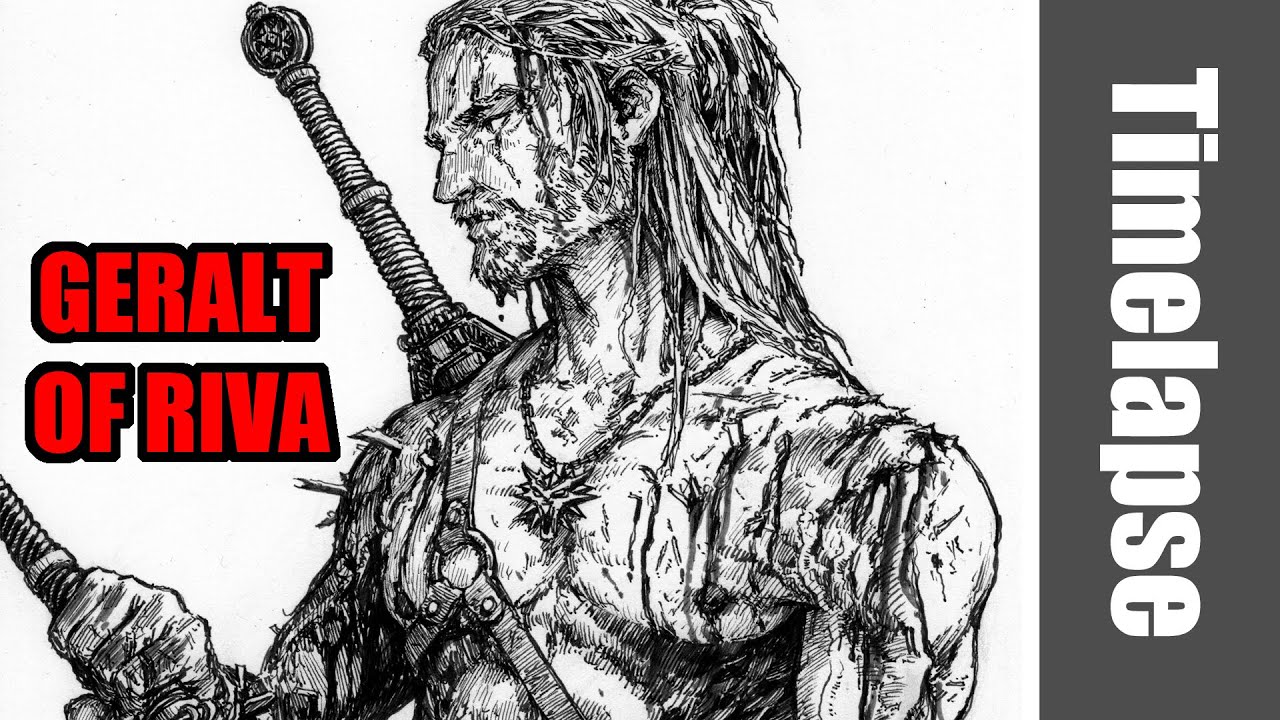 Drawing Geralt of Riva  ( from the game The Witcher )  - Timelapse | Red Hawk