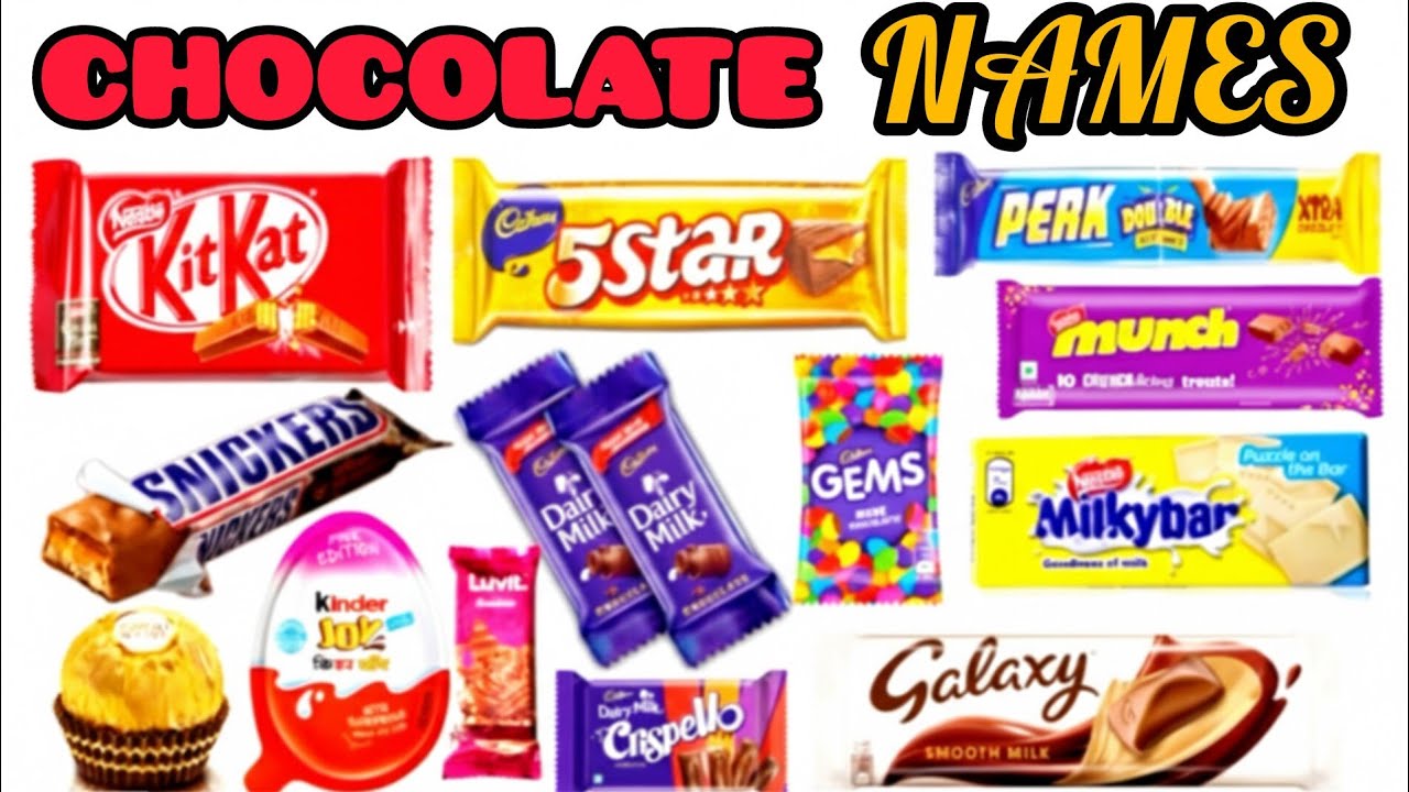 चॉकलेट के नाम सीखे बच्चों के लिए । Learn all chocolate names for kids with pictures and sound 