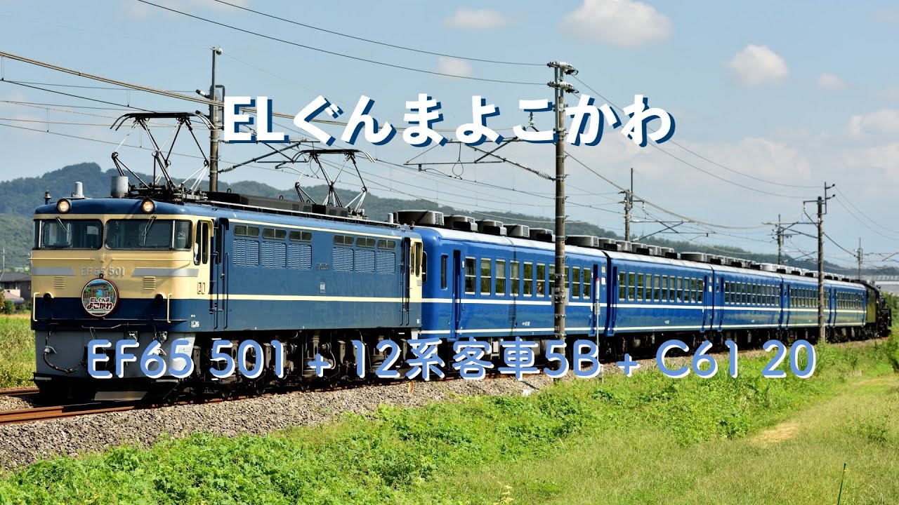 ELぐんまよこかわ − EF65 501 + 12系客車5B + C61 20(9135レ) #ELぐんまよこかわ #EF65501 #12系客車5B #C6120 #9135レ #下磯部 #信越線