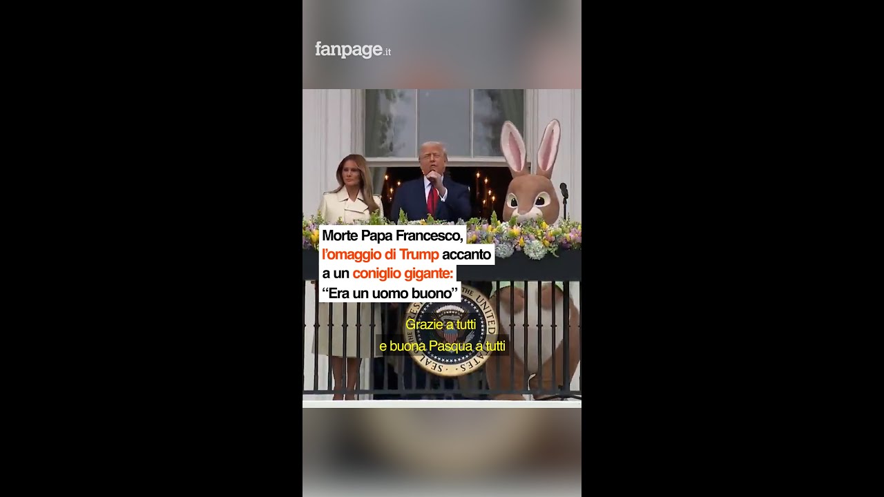 Morte Papa Francesco, l&rsquo;omaggio di Trump accanto a un coniglio gigante: &ldquo;Era un uomo buono&rdquo;