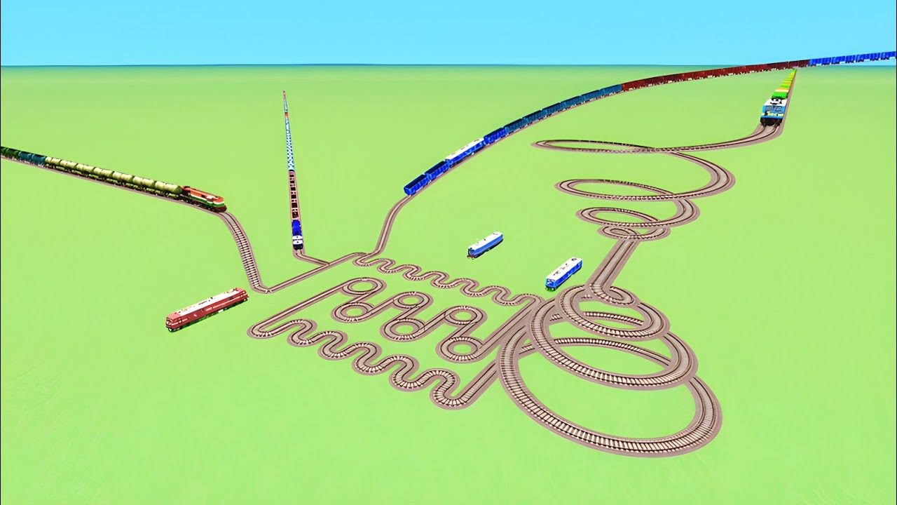 💖SEVEN COLOURFULL TRAINS CROSSING SNAKE UTARUN CRUVE RAILROAD 🐍 RAILWORK BEANG DRIVE 