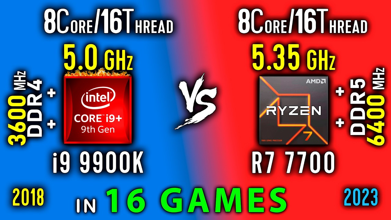 Core i9 9900K vs Ryzen 7 7700 Test in 16 Games | i9 9900K OC vs R7 7700 + Thermal Power Efficiency