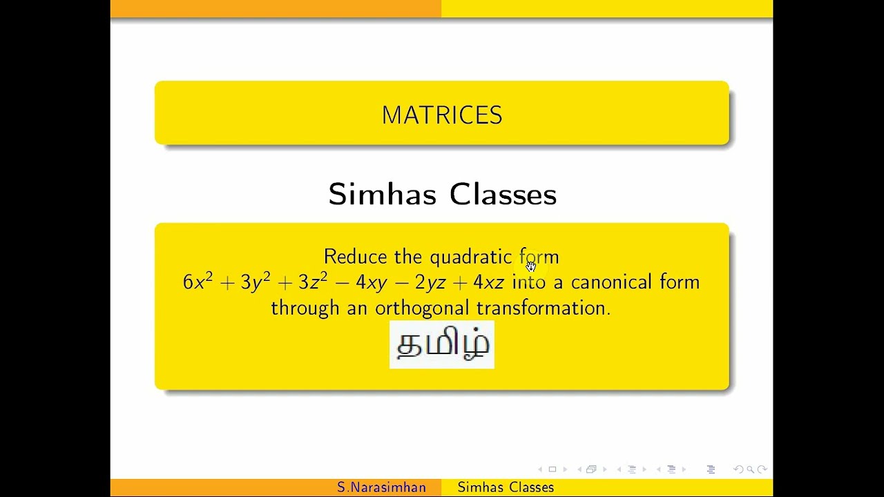 #MA3151 Reduce 6x^2+3y^2+3z^2-4xy-2yz+4xzinto a canonical form through an orthogonal transformation.