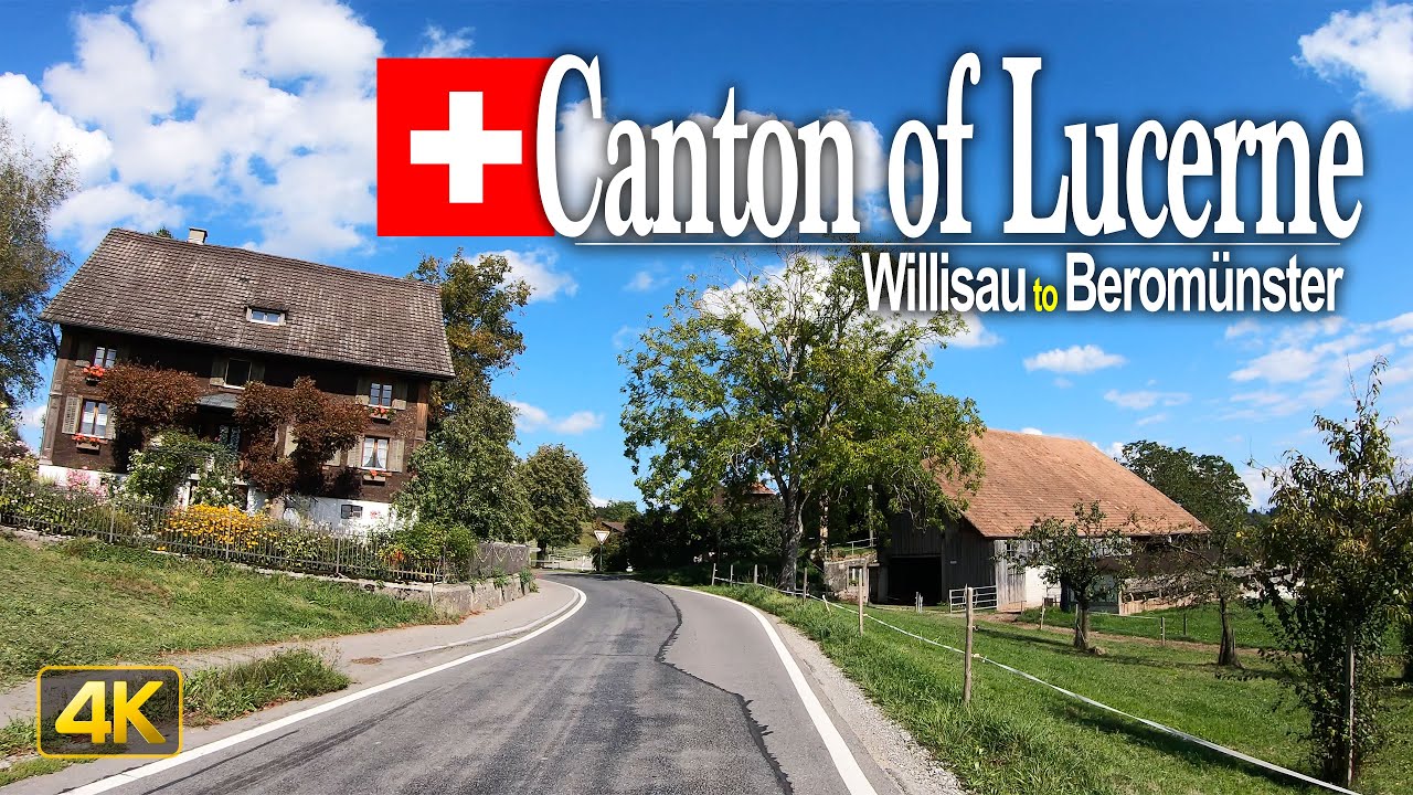 Driver's view: Driving across the Countryside of the Canton Lucerne in Switzerland 🇨🇭