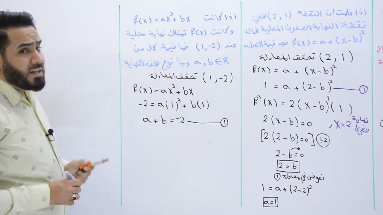 ( 17 ) السادس أدبي إيجاد الثوابت ( a , b , c ) في النهايات العظمى والصغرى المحلية ونقاط الحرجة 