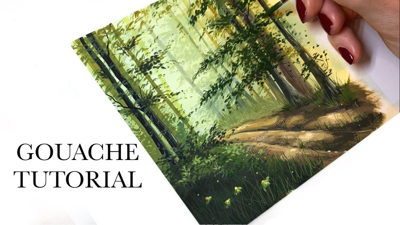 Draw with me forest with gouache | Gouache painting tutorial