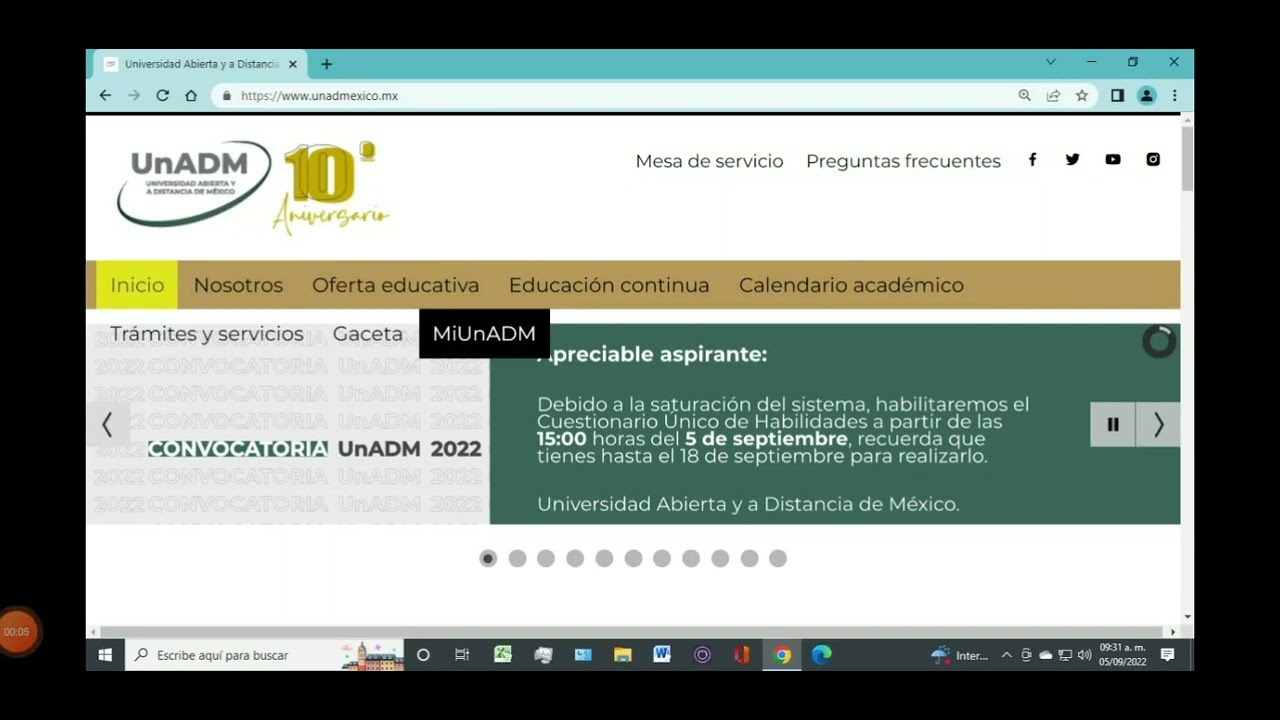 A que hora quedar&aacute; habilitado el examen UNADM segun la pagina oficial