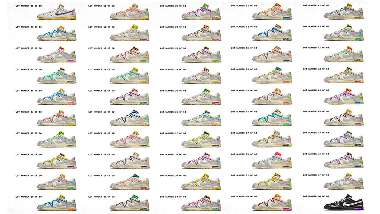 ENTIRE Off White Nike Dunk Low Collection LOT 1-50 