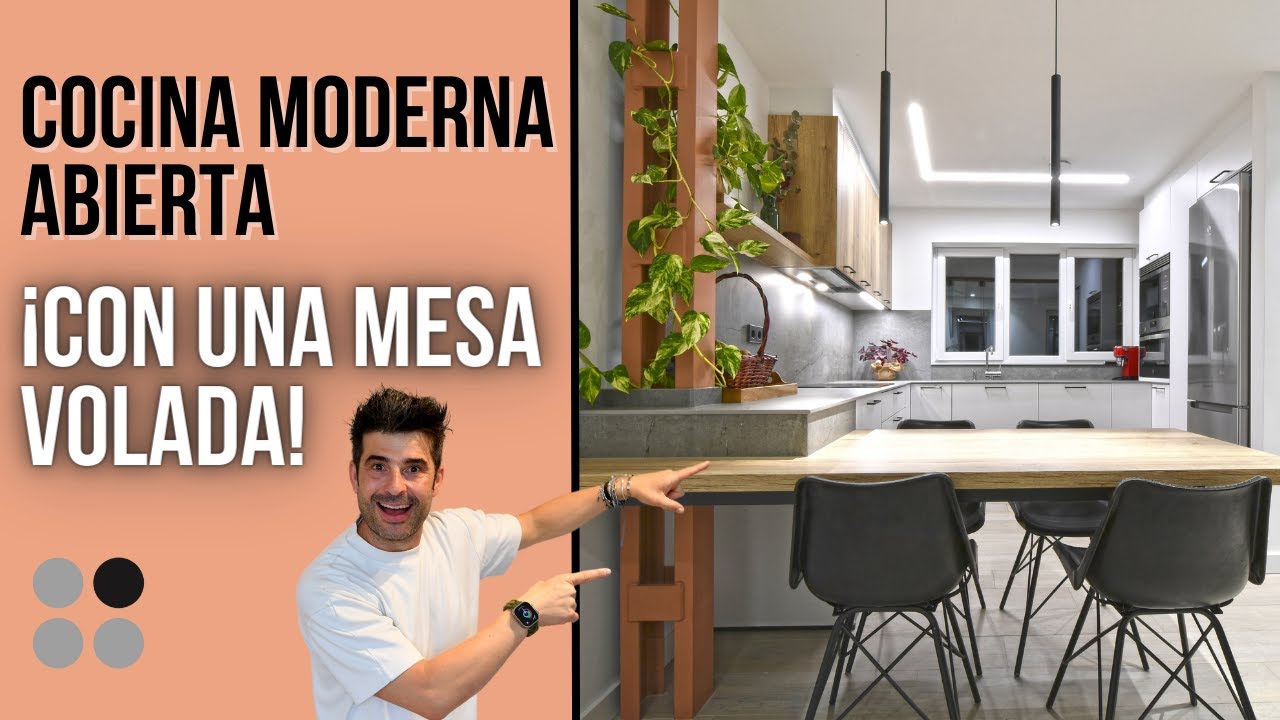 Cocina BLANCA Y MADERA en U con MESA Cocinas CJR