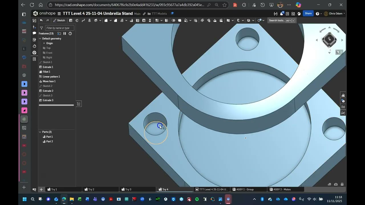 Учебное пособие Onshape Part Studio для модели Too Tall Toby 25-11-04 «Подставка для зонта»