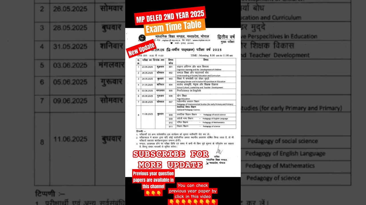MP DELED 2ND YEAR EXAM 2025 TIME TABLE #deled #mpdeled #mpdeledexam #mpexams #new #The_Exam_Guider