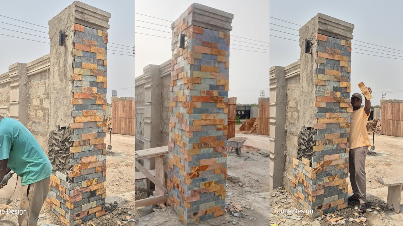 How to fix marble stone tiles on pillars || New technique design for beginners DIY 