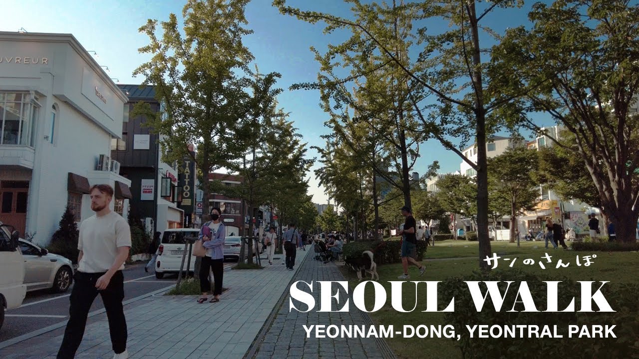 [4K]Seoul Walk in Yeonnam-dong from Hongdae Station through Gyeongui Line Supgil Park to Cafe Street