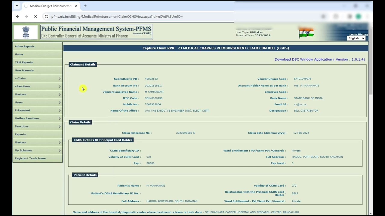 #PFMS E-Bill : Medical Claim - Out Patient